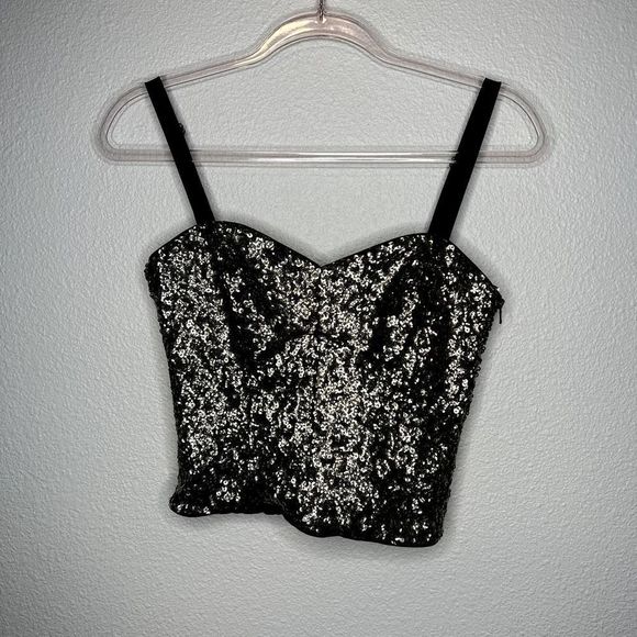 Milly Bergdorf Goodman Gold Sequins Bustier Tank Crop Top Size 0 - Picture 2 of 5